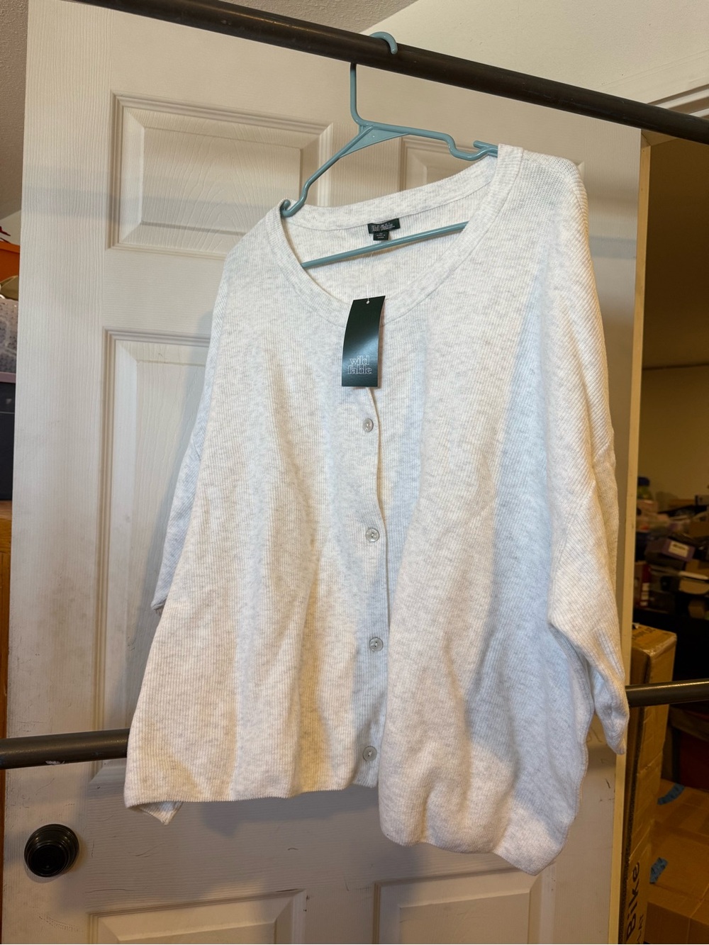 Madison West Light Gray Button-Front Cardigan Sweater